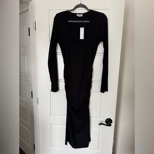 Michael Stars Ribbed Square Neck Black Long Sleeve Dress